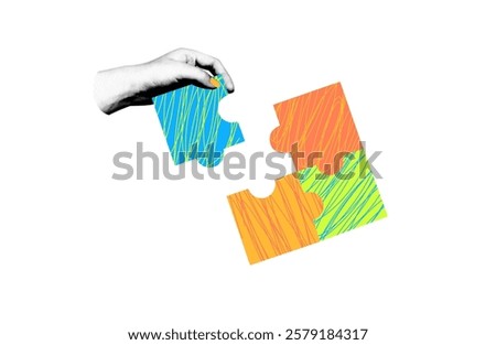 Halfton Hands With Puzzles Collage sticker  element  symbol of teamwork unity colleagues puzzle problem solving