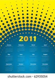 Halftone 2011 calendar in blue and yellow