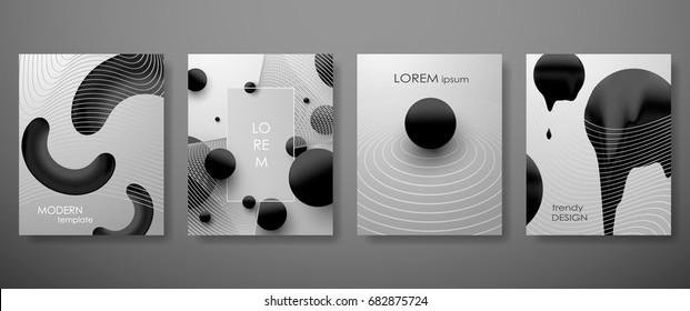 Halftone, 3D, Minimal covers design,gradients, ball shapes. Vector geometric illustration