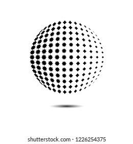 Halftone 3D sphere. Vector halftone ball for design banners, posters, business projects, covers, logos. Isolated on white background.