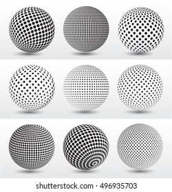 Halftone 3D spheres.Halftone vector design elements.