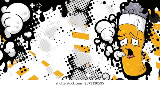 Halftone abstract background with cartoon cigarette butts object, graffiti, vector, eps 10, editable.