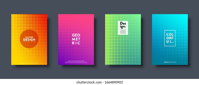 Halftone abstract background with dots. Colorful gradient design. Modern geometric banners with circles. Pop art. Vector illustration.