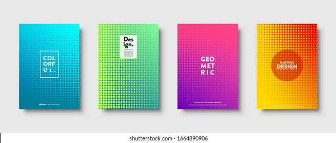 Halftone abstract background with dots. Colorful gradient design. Modern geometric banners with circles. Pop art. Vector illustration.