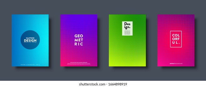 Halftone abstract background with dots. Colorful gradient design. Modern geometric banners with circles. Pop art. Vector illustration.