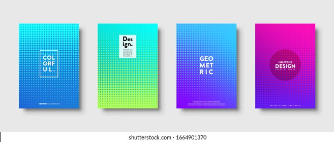 Halftone abstract background with dots. Colorful gradient design. Modern geometric banners with circles. Pop art. Vector illustration.