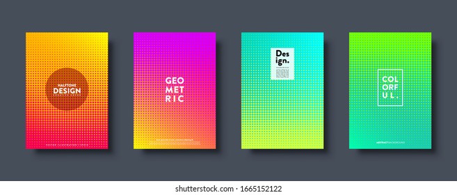 Halftone abstract background with dots. Colorful gradient design. Modern geometric banners with circles. Pop art. Vector illustration.