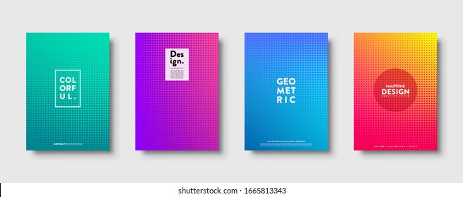 Halftone abstract background with dots. Colorful gradient design. Modern geometric banners with circles. Pop art. Vector illustration.