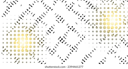 Halftone abstract background frame of geometric shapes. Texture of dots, particles, molecules, fragments.