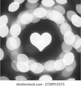 Fondo abstracto de semitono con luces bokeh brillantes del corazón, perfecto para el día de San Valentín, invitaciones de boda y diseños de tarjetas románticas.