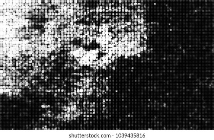 Halftone abstract background. The monochrome texture of dots of ink. Grunge pattern for printing and creating design