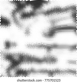 Halftone abstract background. Radial grunge pattern with spots of ink. Monochrome vector texture for print on business cards, labels, posters, stickers