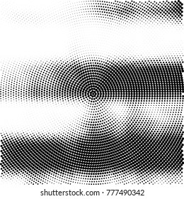 Halftone abstract background. Radial grunge pattern with spots of ink. Monochrome vector texture for print on business cards, labels, posters, stickers