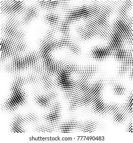 Halftone abstract background. Radial grunge pattern with spots of ink. Monochrome vector texture for print on business cards, labels, posters, stickers