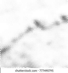 Halftone abstract background. Radial grunge pattern with spots of ink. Monochrome vector texture for print on business cards, labels, posters, stickers