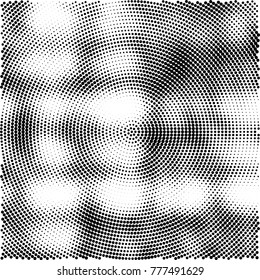 Halftone abstract background. Radial grunge pattern with spots of ink. Monochrome vector texture for print on business cards, labels, posters, stickers