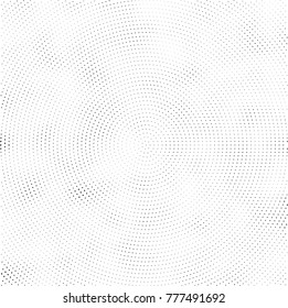 Halftone abstract background. Radial grunge pattern with spots of ink. Monochrome vector texture for print on business cards, labels, posters, stickers