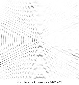Halftone abstract background. Radial grunge pattern with spots of ink. Monochrome vector texture for print on business cards, labels, posters, stickers