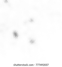 Halftone abstract background. Radial grunge pattern with spots of ink. Monochrome vector texture for print on business cards, labels, posters, stickers
