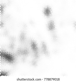 Halftone abstract background. Radial grunge pattern with spots of ink. Monochrome vector texture for print on business cards, labels, posters, stickers