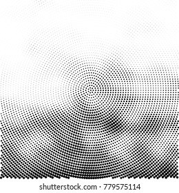 Halftone abstract background. Radial grunge pattern with spots of ink. Monochrome vector texture for print on business cards, labels, posters, stickers