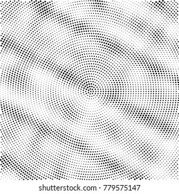 Halftone abstract background. Radial grunge pattern with spots of ink. Monochrome vector texture for print on business cards, labels, posters, stickers