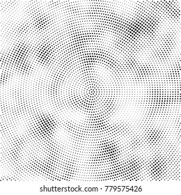 Halftone abstract background. Radial grunge pattern with spots of ink. Monochrome vector texture for print on business cards, labels, posters, stickers