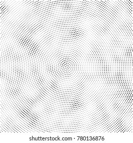 Halftone abstract background. Radial grunge pattern with spots of ink. Monochrome vector texture for print on business cards, labels, posters, stickers