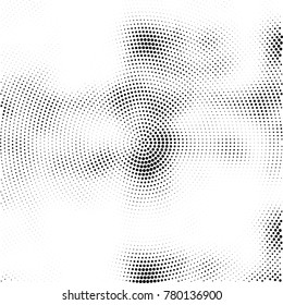 Halftone abstract background. Radial grunge pattern with spots of ink. Monochrome vector texture for print on business cards, labels, posters, stickers
