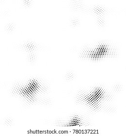 Halftone abstract background. Radial grunge pattern with spots of ink. Monochrome vector texture for print on business cards, labels, posters, stickers