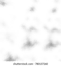 Halftone abstract background. Radial grunge pattern with spots of ink. Monochrome vector texture for print on business cards, labels, posters, stickers