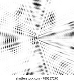 Halftone abstract background. Radial grunge pattern with spots of ink. Monochrome vector texture for print on business cards, labels, posters, stickers