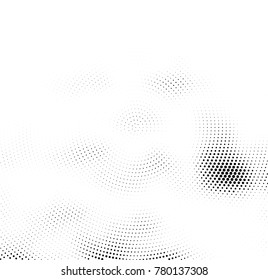 Halftone abstract background. Radial grunge pattern with spots of ink. Monochrome vector texture for print on business cards, labels, posters, stickers