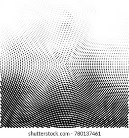 Halftone abstract background. Radial grunge pattern with spots of ink. Monochrome vector texture for print on business cards, labels, posters, stickers