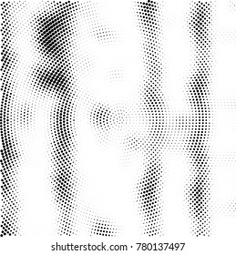 Halftone abstract background. Radial grunge pattern with spots of ink. Monochrome vector texture for print on business cards, labels, posters, stickers