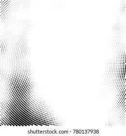 Halftone abstract background. Radial grunge pattern with spots of ink. Monochrome vector texture for print on business cards, labels, posters, stickers