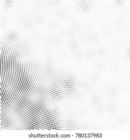 Halftone abstract background. Radial grunge pattern with spots of ink. Monochrome vector texture for print on business cards, labels, posters, stickers