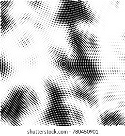 Halftone abstract background. Radial grunge pattern with spots of ink. Monochrome vector texture for print on business cards, labels, posters, stickers