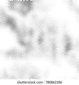 Halftone abstract background. Radial grunge pattern with spots of ink. Monochrome vector texture for print on business cards, labels, posters, stickers