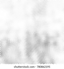 Halftone abstract background. Radial grunge pattern with spots of ink. Monochrome vector texture for print on business cards, labels, posters, stickers