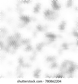 Halftone abstract background. Radial grunge pattern with spots of ink. Monochrome vector texture for print on business cards, labels, posters, stickers