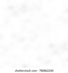 Halftone abstract background. Radial grunge pattern with spots of ink. Monochrome vector texture for print on business cards, labels, posters, stickers