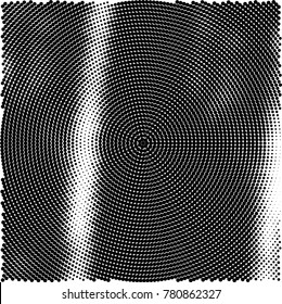 Halftone abstract background. Radial grunge pattern with spots of ink. Monochrome vector texture for print on business cards, labels, posters, stickers