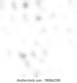 Halftone abstract background. Radial grunge pattern with spots of ink. Monochrome vector texture for print on business cards, labels, posters, stickers