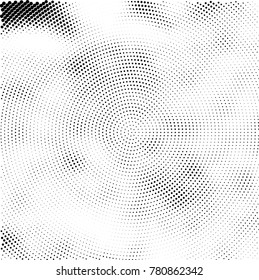 Halftone abstract background. Radial grunge pattern with spots of ink. Monochrome vector texture for print on business cards, labels, posters, stickers