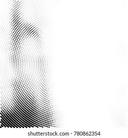 Halftone abstract background. Radial grunge pattern with spots of ink. Monochrome vector texture for print on business cards, labels, posters, stickers
