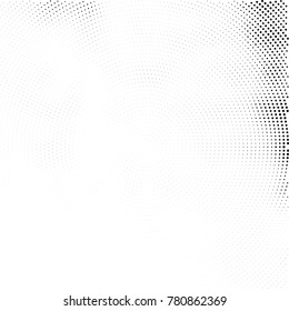 Halftone abstract background. Radial grunge pattern with spots of ink. Monochrome vector texture for print on business cards, labels, posters, stickers