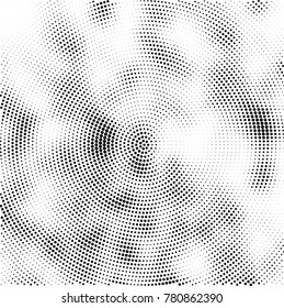 Halftone abstract background. Radial grunge pattern with spots of ink. Monochrome vector texture for print on business cards, labels, posters, stickers