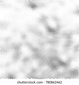Halftone abstract background. Radial grunge pattern with spots of ink. Monochrome vector texture for print on business cards, labels, posters, stickers