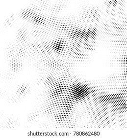 Halftone abstract background. Radial grunge pattern with spots of ink. Monochrome vector texture for print on business cards, labels, posters, stickers